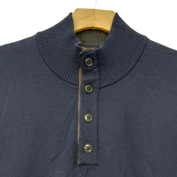 TD Thomas Dean Sweater Mens XL Navy Merino Wool 1/4 Button Knit Made in Italy - Picture 2 of 11